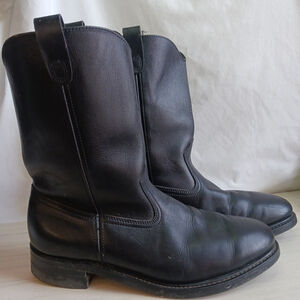 VTG RED WING M 9.5 Pecos Black Leather Steel Toe Pull On Cowboy Western Boots